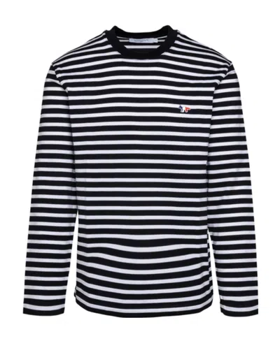 Maison Kitsuné Fox-embroidered Striped T-shirt In Black