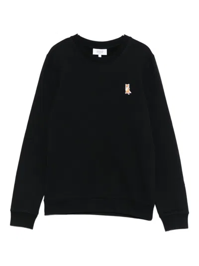 Maison Kitsuné Lady Fox Cotton Crewneck Sweatshirt In Black