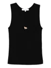 Maison Kitsuné Black Top With Ribbed Design And Baby Fox Embroidered On The Front In Cotton Woman In Black