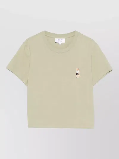 Maison Kitsuné Fox Embroidery Cotton Cropped Crew Neck T-shirt