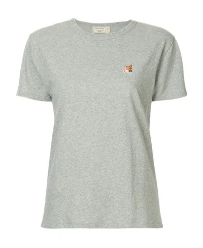 Maison Kitsuné Fox Embroidery T-shirt In Gray