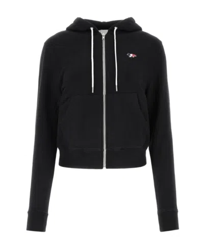Maison Kitsuné Fox Embroidery Zip-up Hoodie In Black