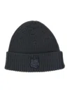 Maison Kitsuné Grey Embroidered Logo Beanie Hat In Black