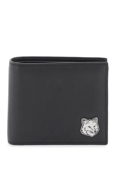 Maison Kitsuné Fox Head Bi-fold Wallet In Nero