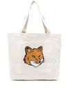 Maison Kitsuné Fox Head Canvas Tote Bag In Neutrals