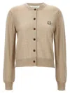 Maison Kitsuné Knit Crew Neck Wool Cardigan In Beige