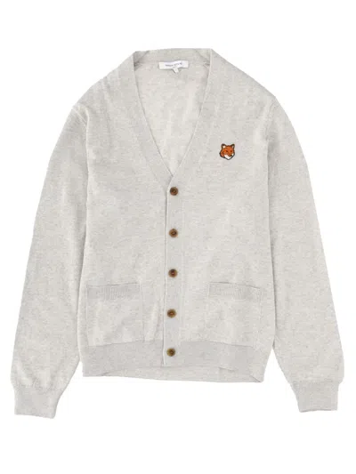 Maison Kitsuné "fox Head" Cardigan In Gray