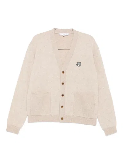 Maison Kitsuné Fox Head Cardigan In Neutral