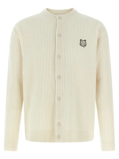 Maison Kitsuné Fox Head Cardigan In Neutral