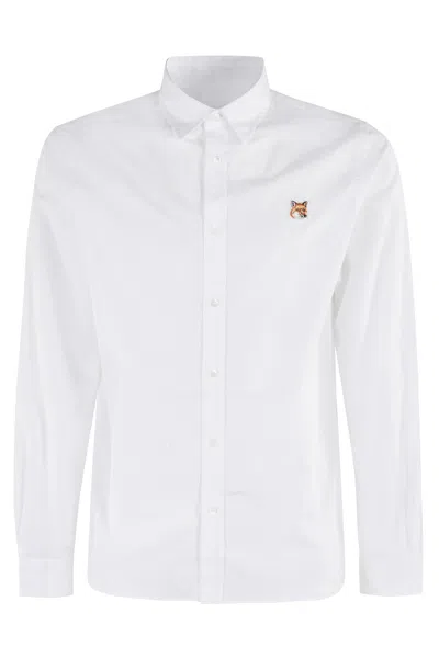 Maison Kitsuné Light Blue Cotton Shirt With Mini Fox Embroidery In White