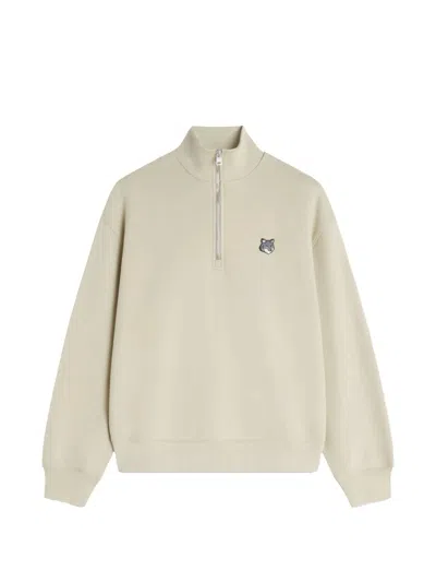 Maison Kitsuné Fox Head Comfort Half Zip Sweatshirt In White