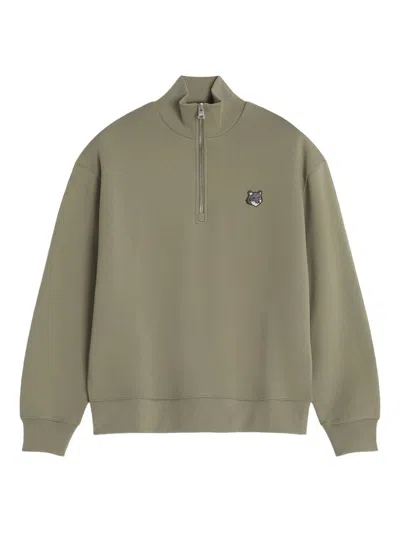 Maison Kitsuné Fox Head Comfort Half Zip Sweatshirt In Green
