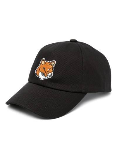 Maison Kitsuné Large Fox Head Embroidery 6p Cap In Black