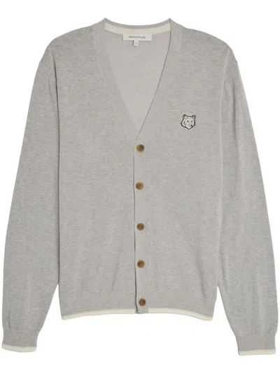 Maison Kitsuné Fox Head Cotton Cardigan In Grey