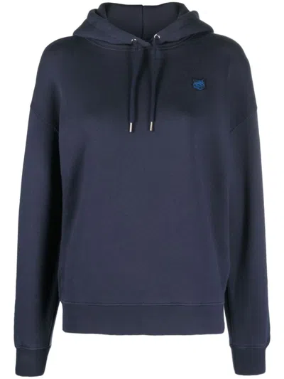 Maison Kitsuné Fox Embroidered Drawstring Hoodie In Blue