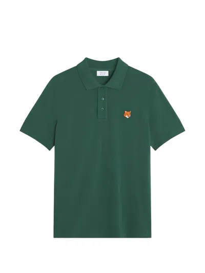 Maison Kitsuné Fox Head Cotton Polo Shirt In Green