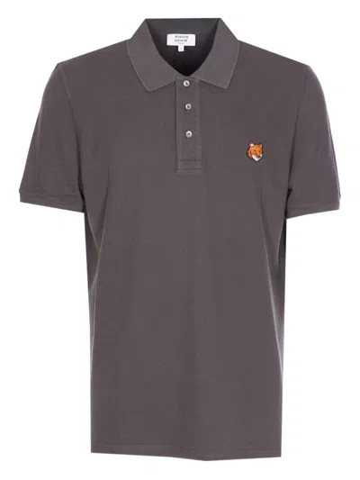 Maison Kitsuné Fox Head Cotton Polo Shirt In Gray