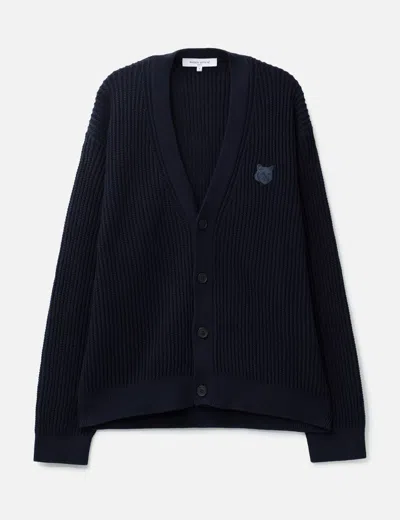 Maison Kitsuné Fox Head Cotton Ribbed Cardigan In Blue