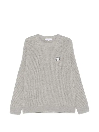 Maison Kitsuné Fox Head Cotton Ribbed Jumper For Men In Gray