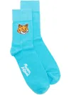 Maison Kitsuné Fox Head Cotton Socks In Blue