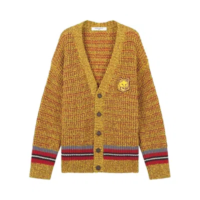 Pre-owned Maison Kitsuné Fox Head Crafty Comfort Cardigan 'mustard Melange' | Yellow | Men's Size S