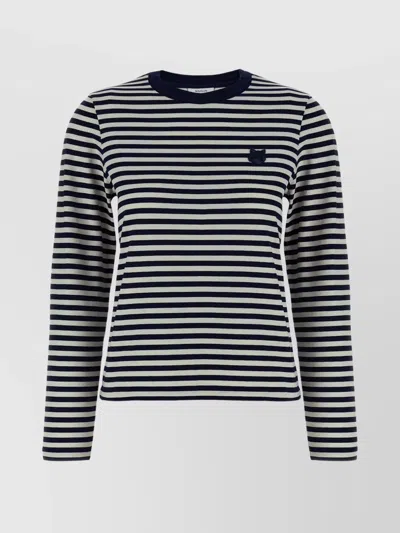 MAISON KITSUNÉ 'FOX HEAD' CREW NECK STRIPED SWEATER