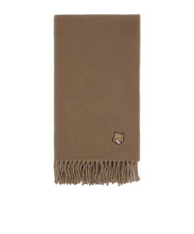 Maison Kitsuné Fox Head Double-sided Scarf In Brown