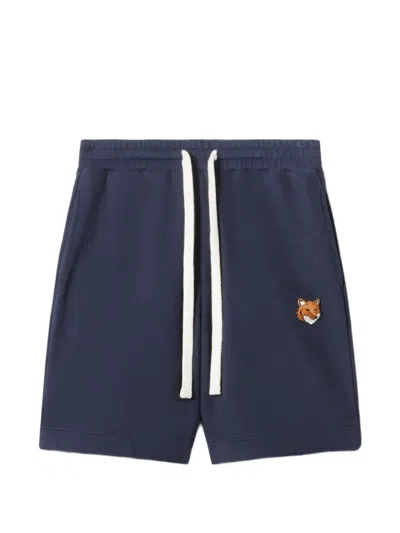 Maison Kitsuné Kids' Fox Head Drawstring Casual Shorts In Blue