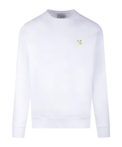 Maison Kitsuné Fox Head-embroidered Crew-neck Sweatshirt In White