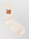 Maison Kitsuné Fox Head Embroidered Mid-calf Socks In Nude