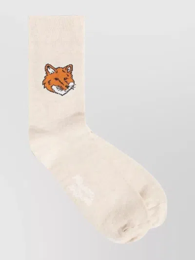MAISON KITSUNÉ FOX HEAD EMBROIDERED MID-CALF SOCKS