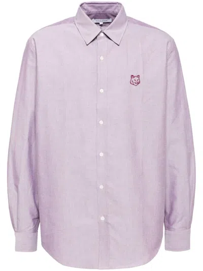 Maison Kitsuné Fox Head-embroidered Shirt In 紫色