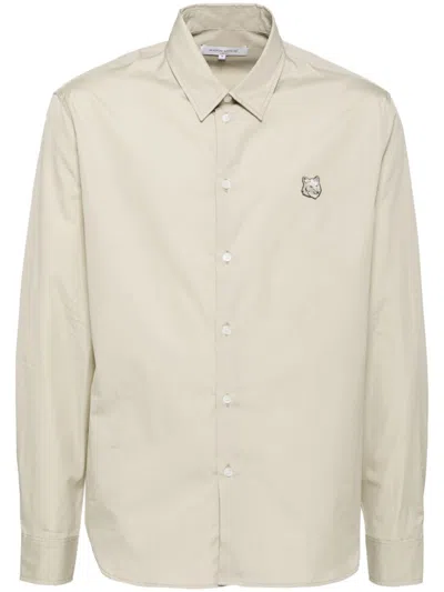 Maison Kitsuné Fox Head-embroidered Shirt In Neutrals