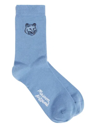 Maison Kitsuné Fox-head Embroidered Socks In Blue