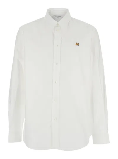 MAISON KITSUNÉ FOX HEAD WHITE SHIRT WITH CLASSIC COLLAR AND LOGO EMBROIDERY ON THE FRONT IN COTTON MAN