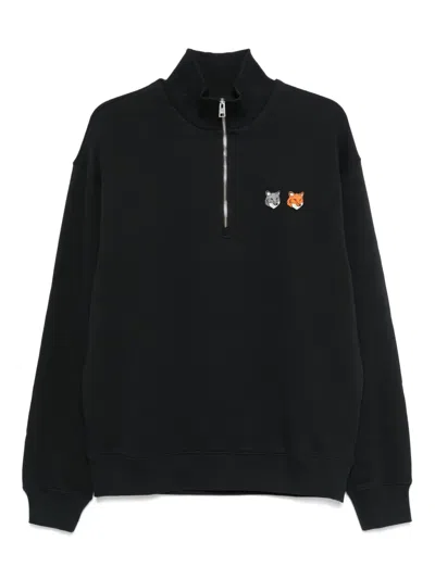 トップス Maison Kitsune/(W) COMFORT SWEATSHIRT Maison Kitsuné Navy Double Bold Fox Head Half Zip Comfort