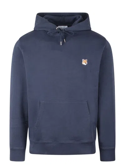 Maison Kitsuné Fox Logo-patch Drawstring Hoodie In Blue