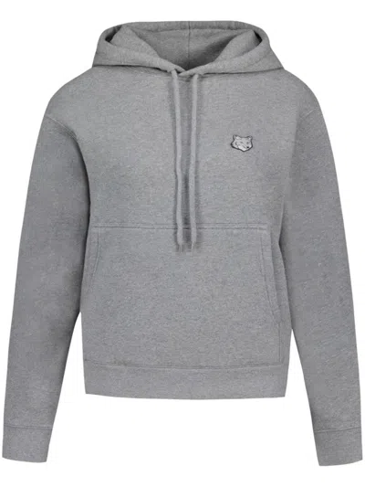 Maison Kitsuné Fox Head Hoodie In Medium Grey Melange