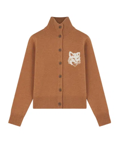 Maison Kitsuné Fox-head Inlaid Turtleneck Cardigan In Brown