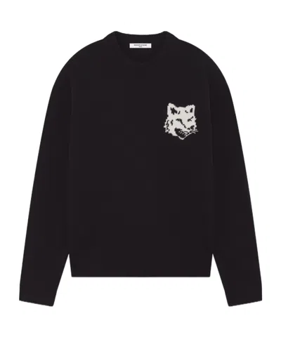 Maison Kitsuné Maison Kitsune Fox Head Wool Sweater In Black