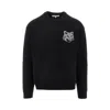 Maison Kitsuné Crew Neck Sweater With Large Fox Embroidery Black In Black