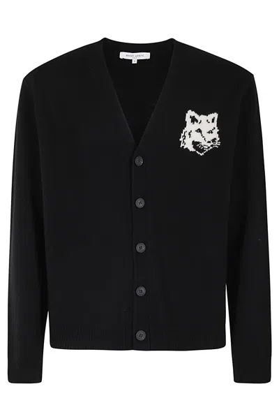 Maison Kitsuné Fox Head Intarsia Comfort Cardigan In Black