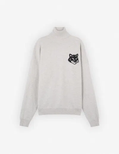 Maison Kitsuné Fox Head Intarsia Comfort High Neck Sweater In Gray
