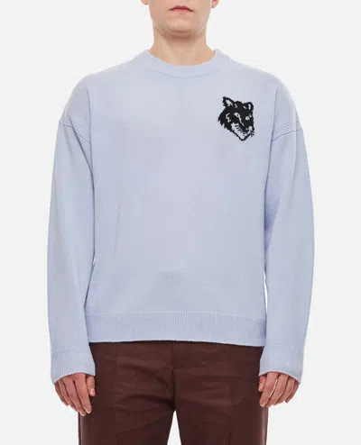 Maison Kitsuné Fox Head Intarsia Comfort Jumper In Sky Blue