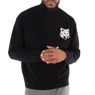 Maison Kitsuné Maison Kitsune Fox Head Intarsia High-neck Jumper In Black