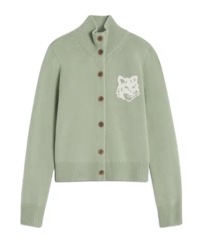Maison Kitsuné Fox Head Intarsia High-neck Cardigan In Green