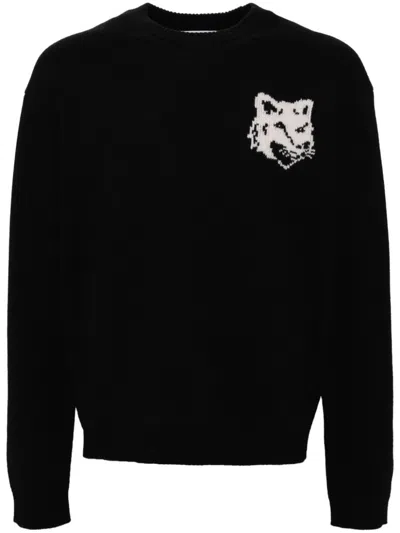Maison Kitsune Fox Head Wool Sweater In Black from Mainline