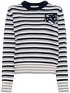 Maison Kitsuné Blue & Off-white Fox Head Intarsia Striped Sweater In Blue