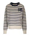 Maison Kitsuné Blue & Off-white Fox Head Intarsia Striped Sweater In Nude