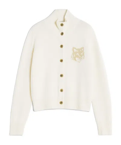 Maison Kitsuné Fox Head Intarsia Merino High Neck Cardigan In Brown